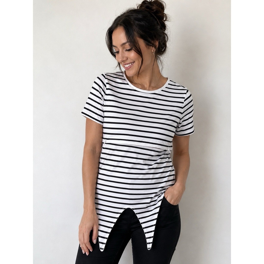 Nursing Queen Striped Nursing Top Hidden Zipper Breastfeeding Shirt Small